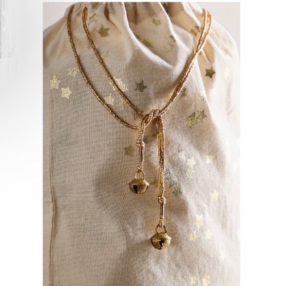 Free People Small Reusable Holiday Gift Bag-Gold Stars NEW - Picture 3 of 5